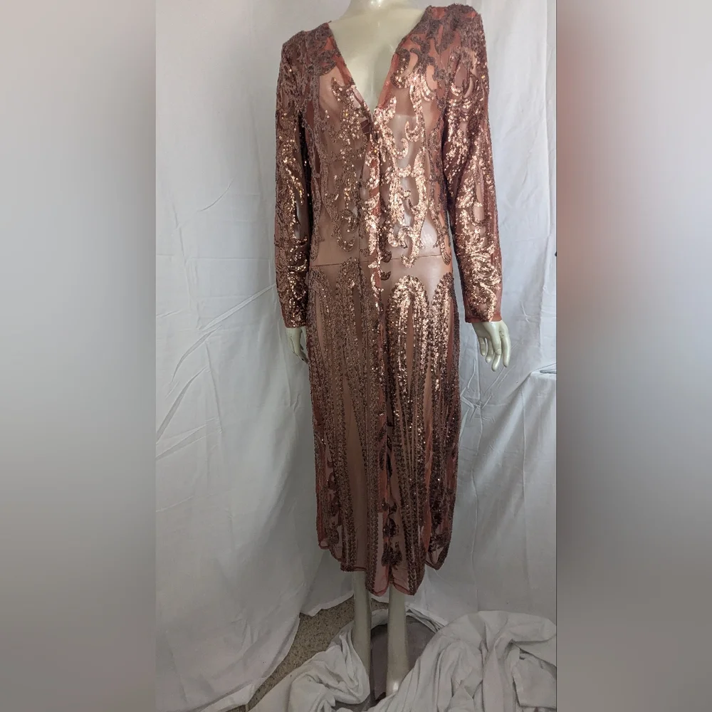 Southern Fried Chics NWT Copper Sequin Duster Medium
